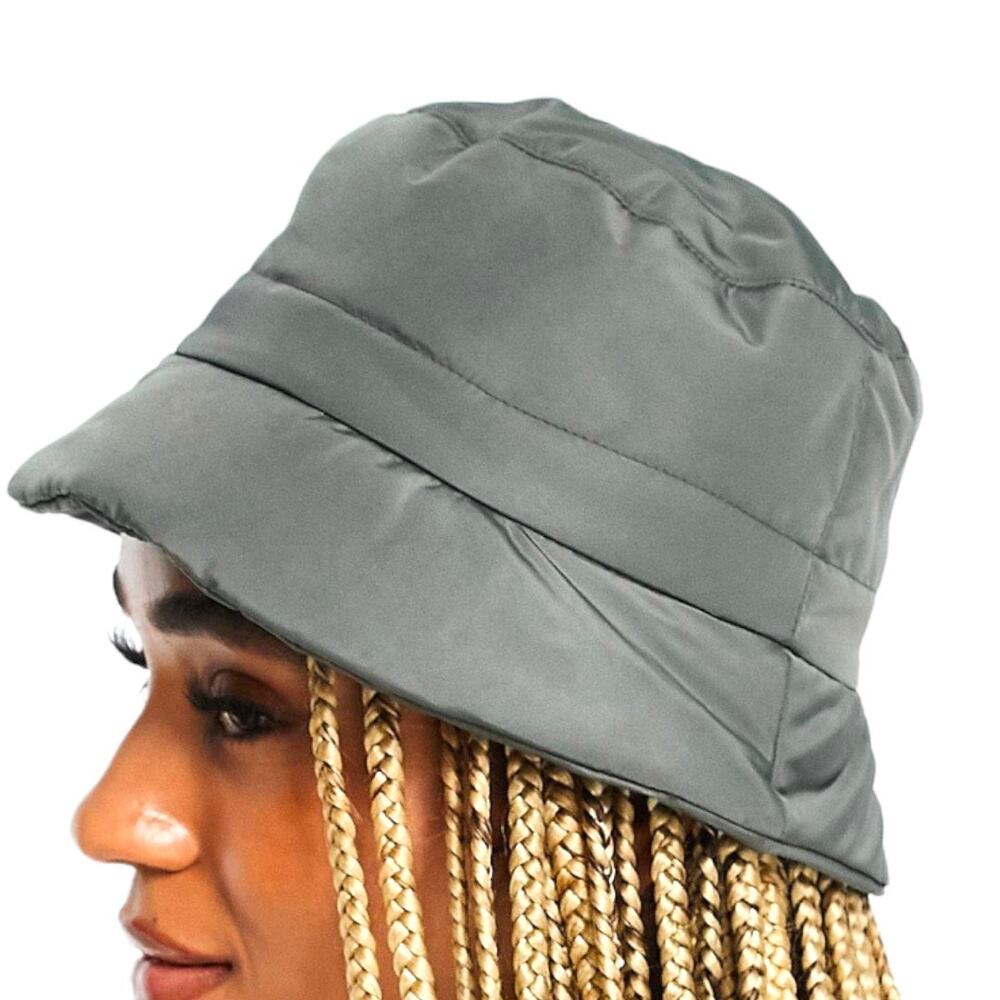 ASOS DESIGN nylon padded bucket hat in khaki size small/medium
